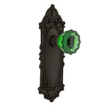 Emerald Crystal Interior Mortise Door Knob with Victorian Long Plate