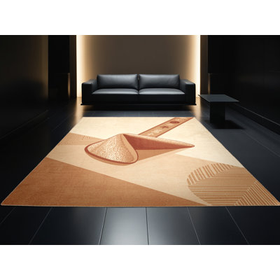 Machine Washable Tomohon Fortune Cookie Global Inspired Block Print Rug in Beige – Beige Binding