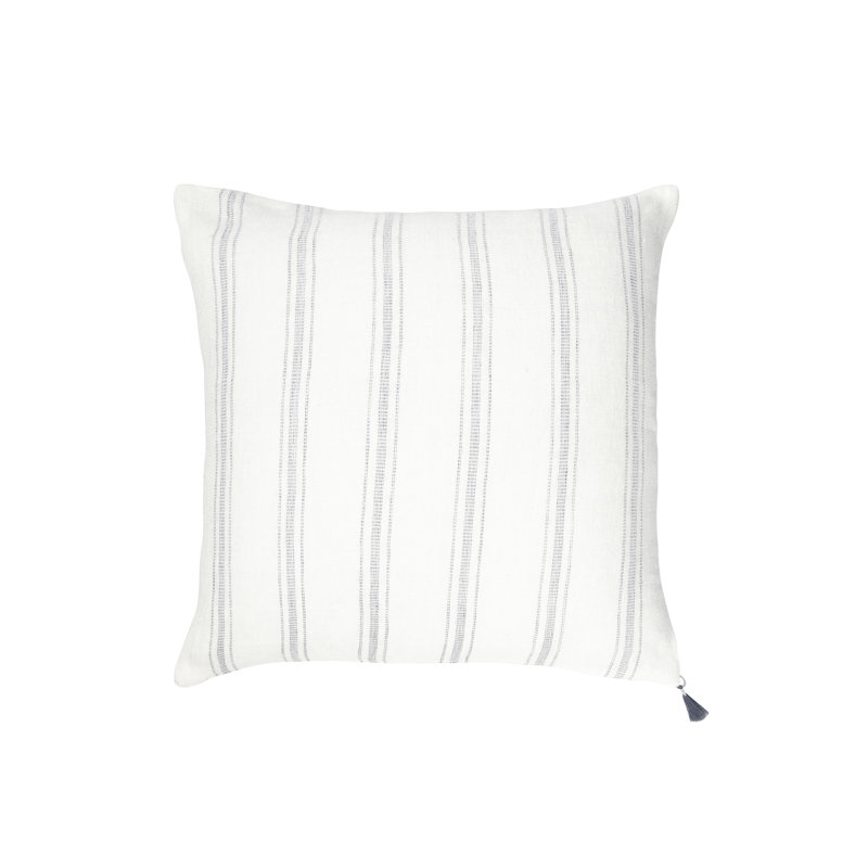 White and Grey Striped Linen Pillow with Down Alternative Insert