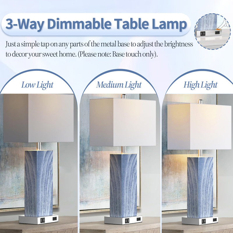 Table Lamp Set With Touch Control, Led Bulbs, Usb Ports