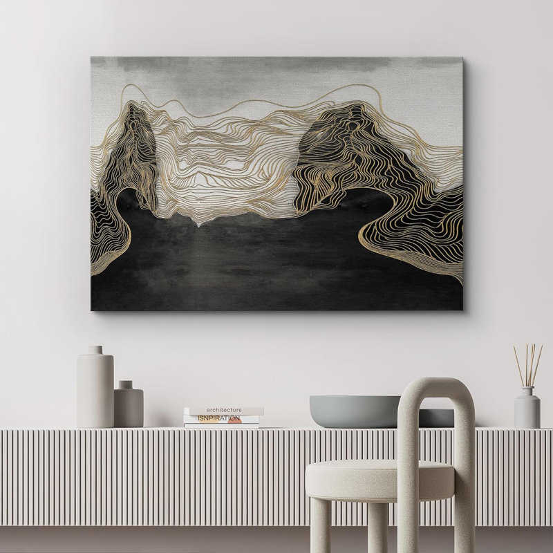 Paysage abstrait montagne dorée sur toile, Toile tendue, H 24 po x l 36 po x P 1,5 po
