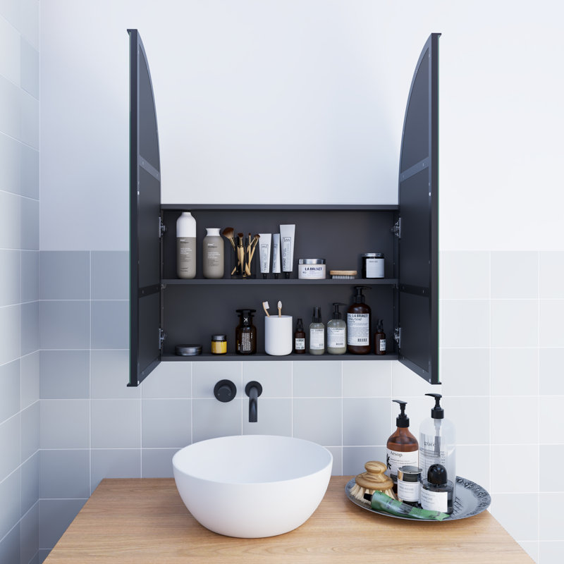 Two Door Steel Frame Arch Shape Medicine Cabinet, Black