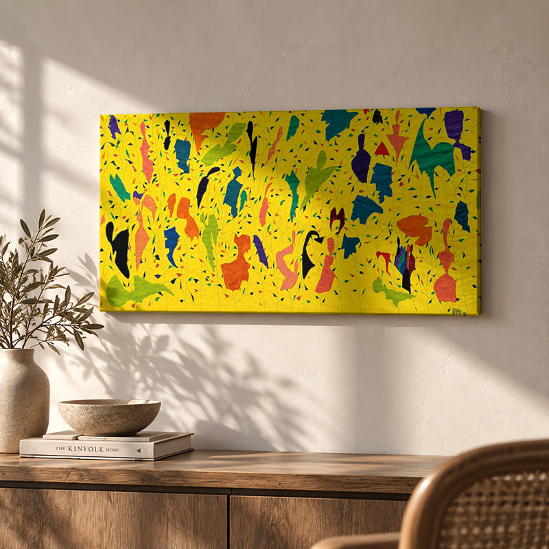 «Yellow Garden», art mural sur toile, H 23 po x l 46 po, Toile tendue avec châssis