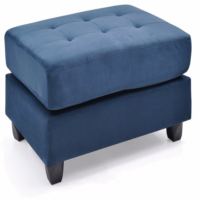 Repose-pieds rembourré en tissu de style contemporain, Microfibre bleu marine