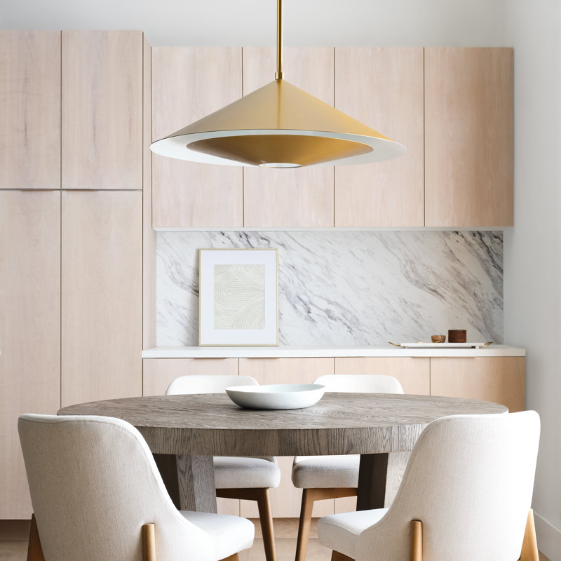 Kelly Wearstler Echo 1 Light Dining Room Pendant With Sandblast Inside Clear Outside Shade, Burnished Brass