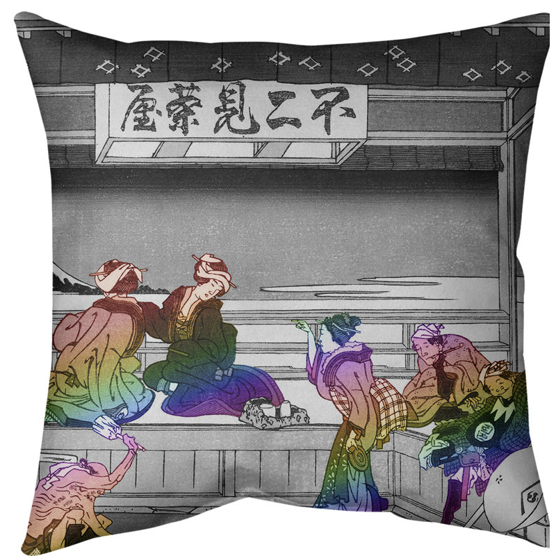 Coussin Katsushika Hokusai Yoshida at Tokaido, 16 po x 1 po, Arc-en-ciel, Simili suède