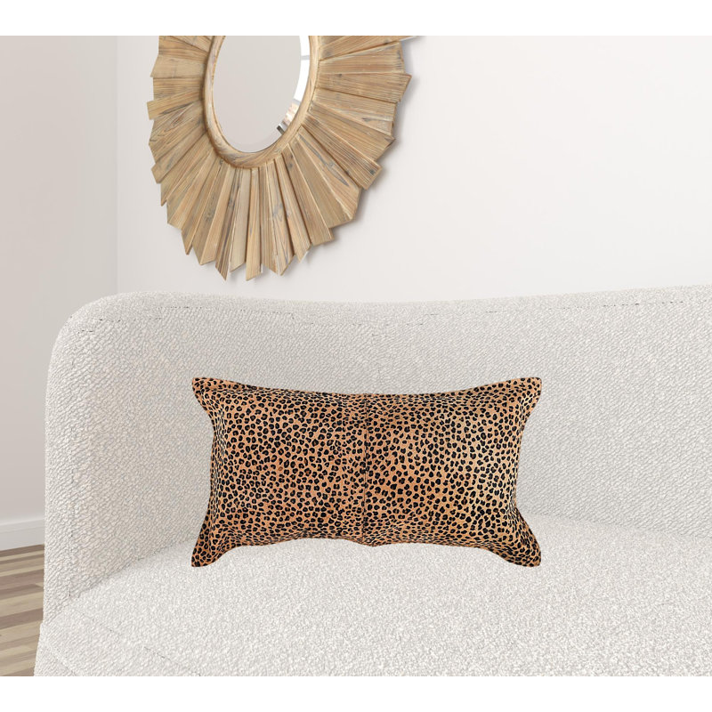 Camel and Black Genuine Cowhide Leopard Print Throw Pillow
