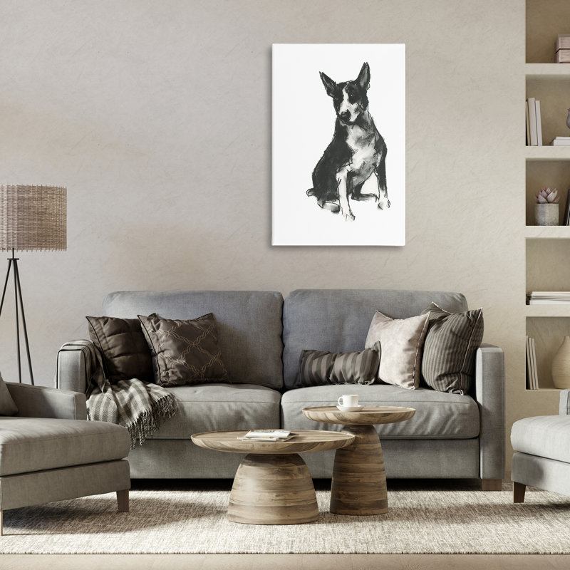 Dessin de chien gris anthracite par Cartissi, H 36 po x l 24 po x P 1,5 po