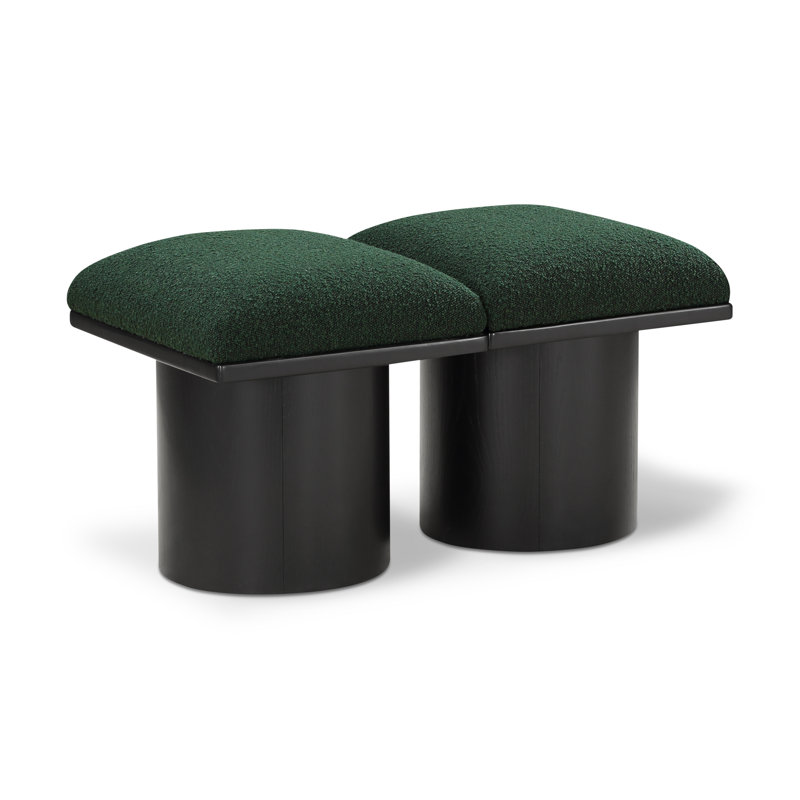 Husnan Boucle Upholstered Bench, 17.5" H x 31" W x 18" D, Black, Green Boucle Fabric