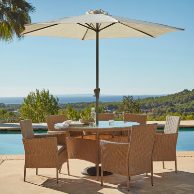 Dubose 6 - Person Patio Dining Set Umbrella Hole Included Round Table with Cushions Included