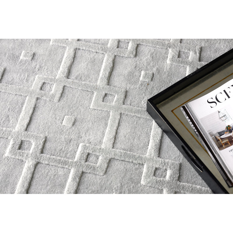 Exquisite Rugs Camora Modern Handmade Handloomed Silky Nylon Light Silver Area Rug, Rectangle 10' x 14'