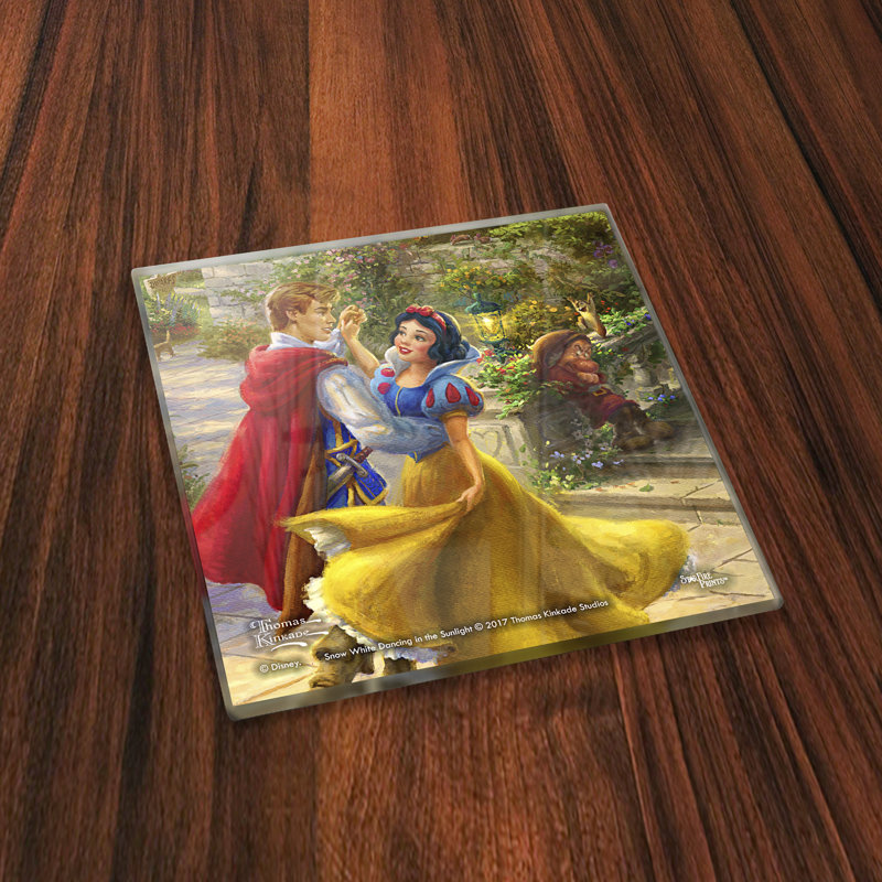 Disney now White and the Seven Dwarfs 4 Piece Glass Coaster Set with Wooden Holder