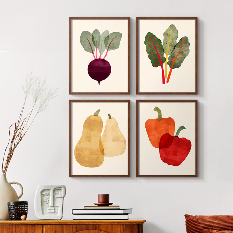 Shuffle IV Framed Print - Set of 4, Natural, 28" H x 22" W
