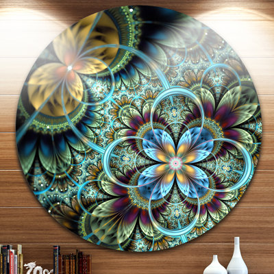 « fractal dark orange blue florals », reproduction d’impression sur métal