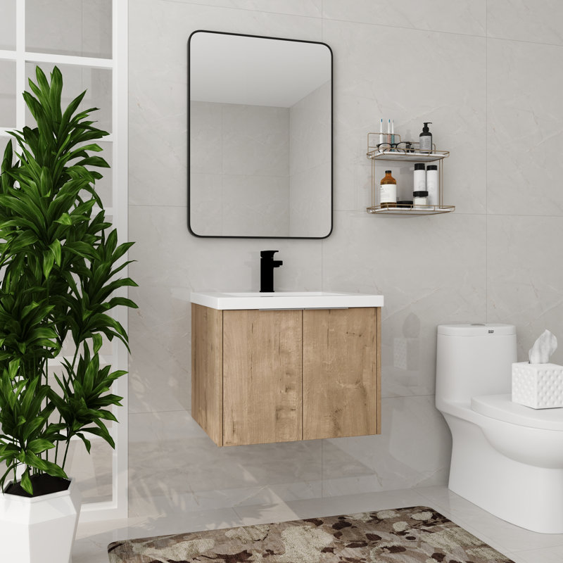 Meng 30.02'' Single Bathroom Vanity with Resin Top, Oak, 24"