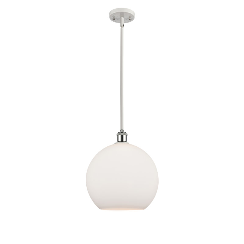 Luminaire suspendu sphère 1 lumière Cindi, H 14,38 po x l 11,75 po x P 11,75 po, Blanc, Blanc / chrome poli