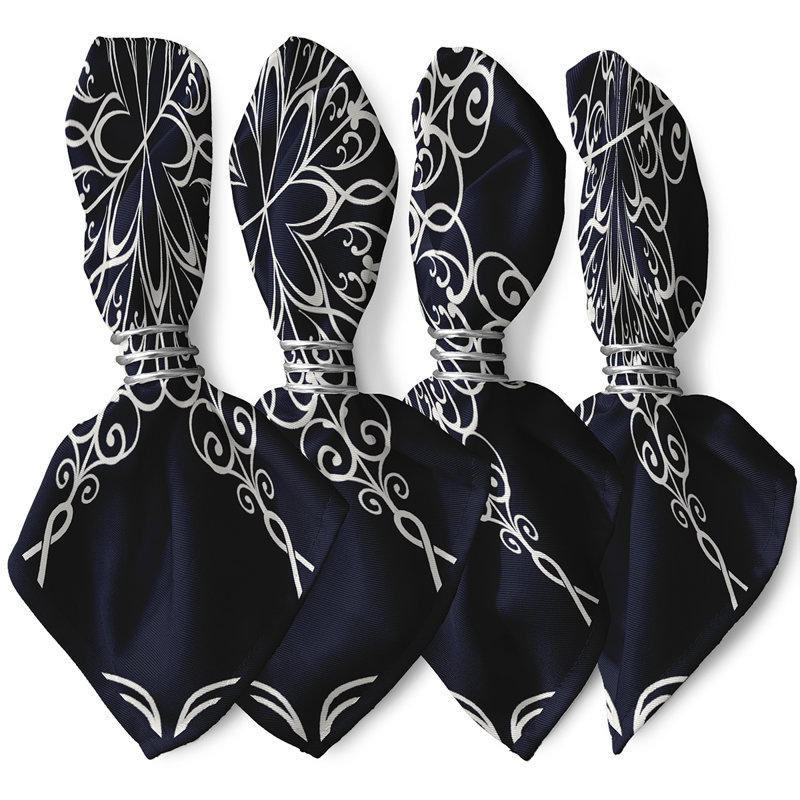 Polyester Geometric Square Napkin, Navy Blue