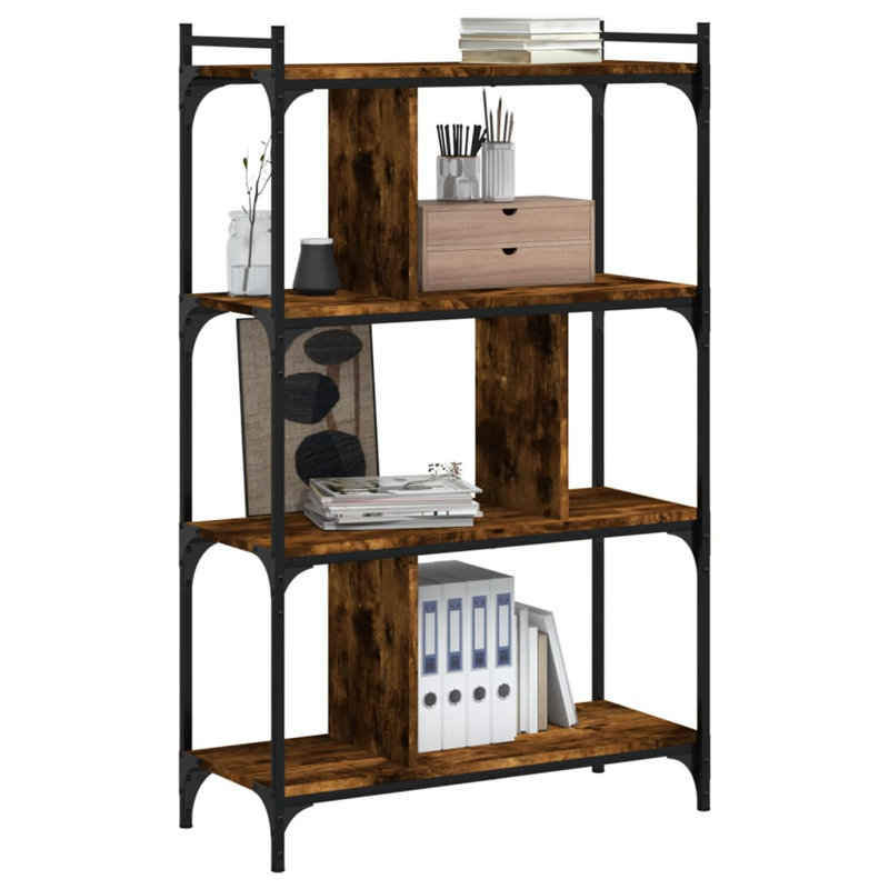 Westmalle 76cm W Steel Etagere Bookcase, Smoked Oak, 123cm H x 76cm W x 32cm D