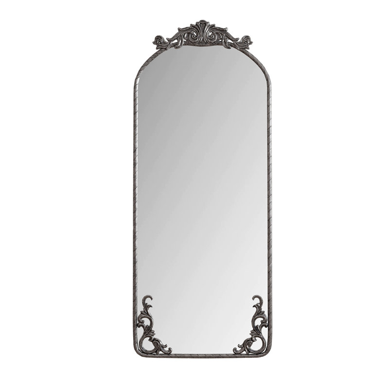58"X24" Arched Full Body Mirror With Vintage Ornate Carved Applique On Top And Bottom, Hanging Wall Mounted Mirror, For Living Room Bedroom Retro Home Decor Mirror