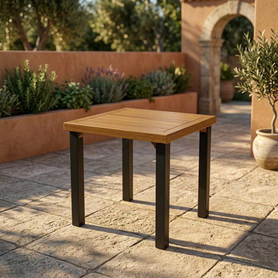 17.7" Square Outdoor Side Table, Teak-color Patio End Table