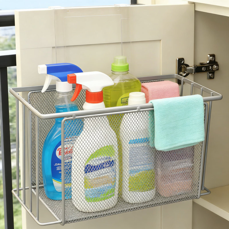 Organisateur de porte au-dessus de l'armoire avec support de protection transparent, cadre en métal durable pour le rangement de la cuisine et de la salle de bain