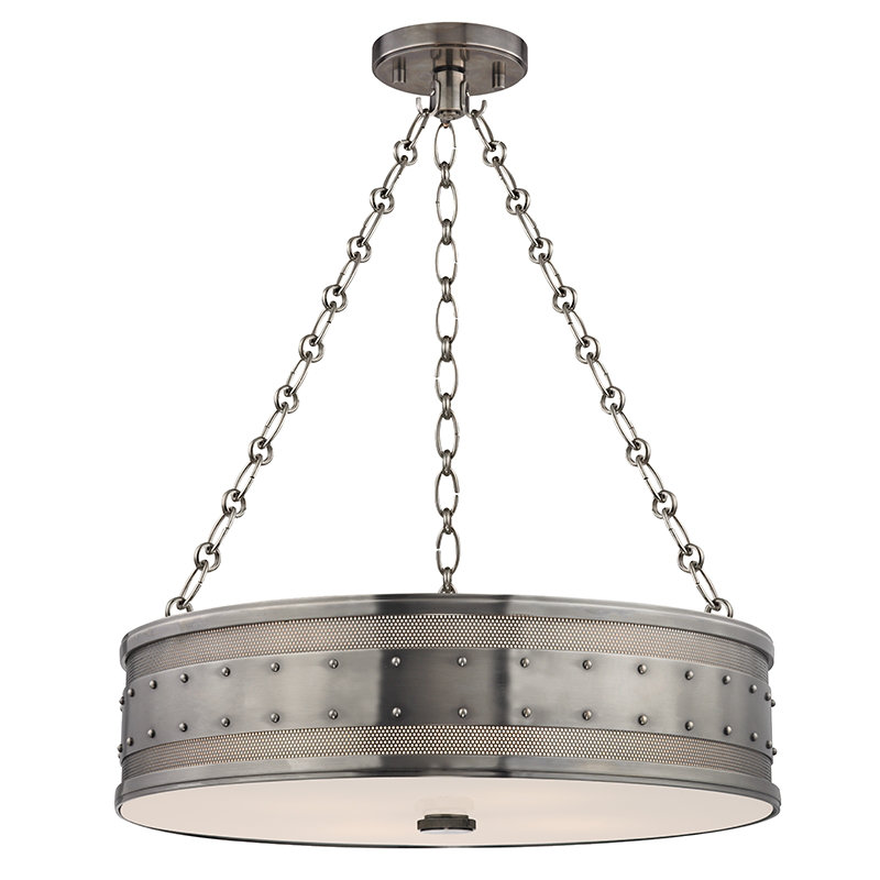 Lustre tambour 4 lumières à abat-jour Gaines, Nickel historique