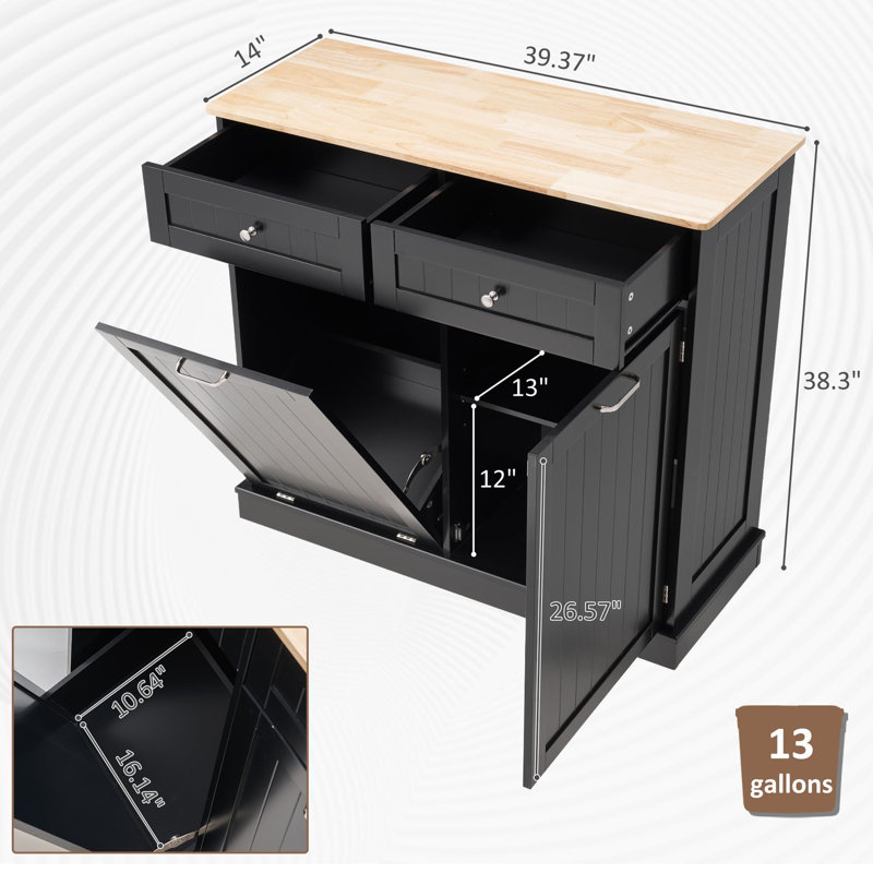 Armoire à ordures inclinable 13 gallons, Noir, noir, noir, noir