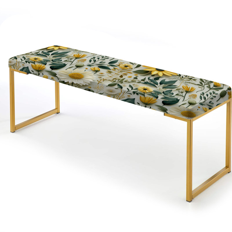 Upholstered Bench, Boho Botanicals Boho Greens I