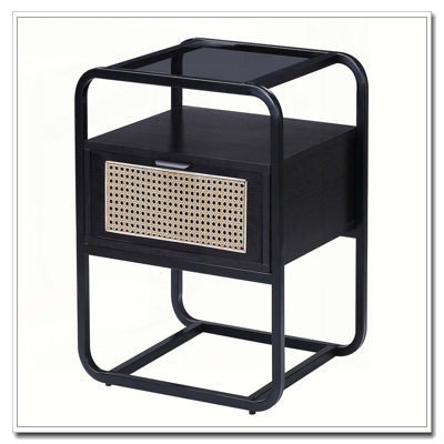 Black Accent Table with Glass Top