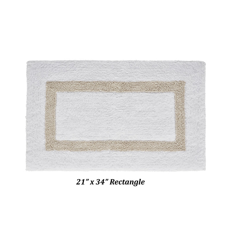 Widman 100% Cotton Tufted Reversible Bath Rug, Soft & Super Absorbent, Machine Washable Bathroom Rug for Shower, Tub & Sink Areas, 21" x 34" Rectangle, White/Sand
