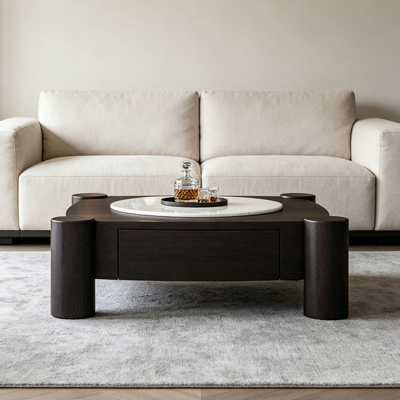 Table basse moderne et minimaliste en marbre avec rangement