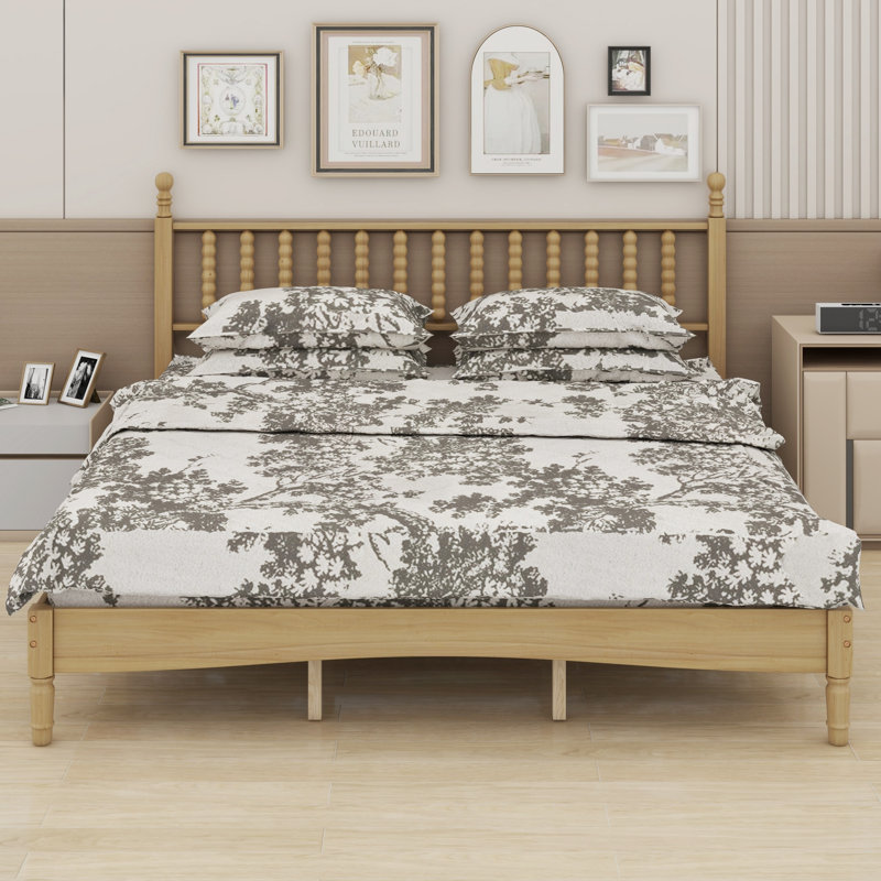 Lit plateforme en bois avec tête de lit en forme de gourde, lit plateforme de style rétro avec support à lattes en bois