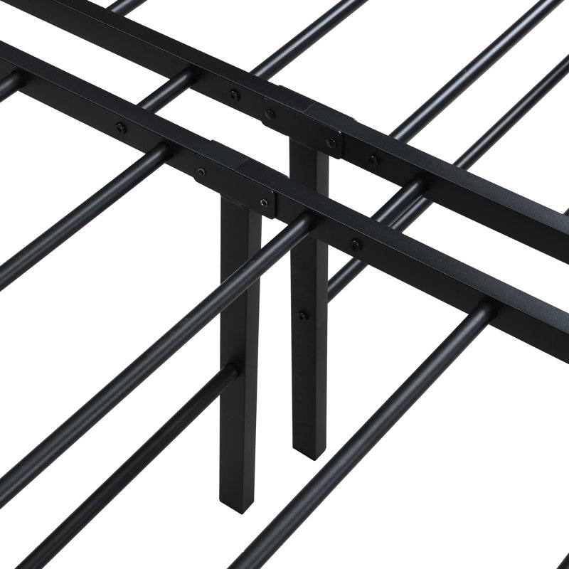 Heavy Duty Full Size Black Bed Frame Made Of Metal, Simple Assembly, Silent Use, 1000 - Pound Capacity, Reinforced Support For Mattress, Under Space Organization, Applicable Rooms, Leg Connection