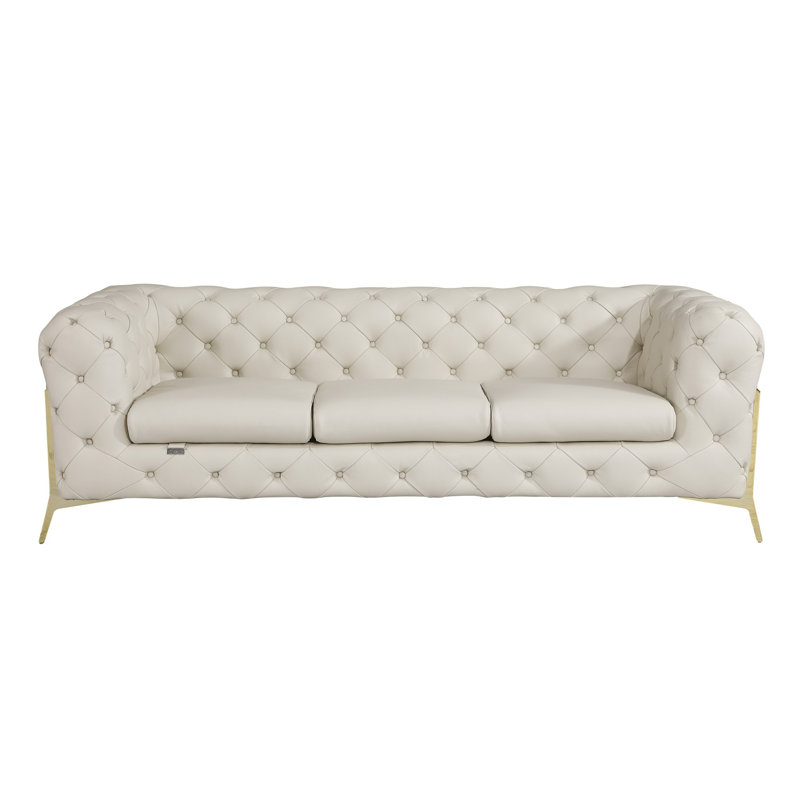 Ehrika Top Grain Italian Leather Sofa, Beige Genuine Leather, Gold