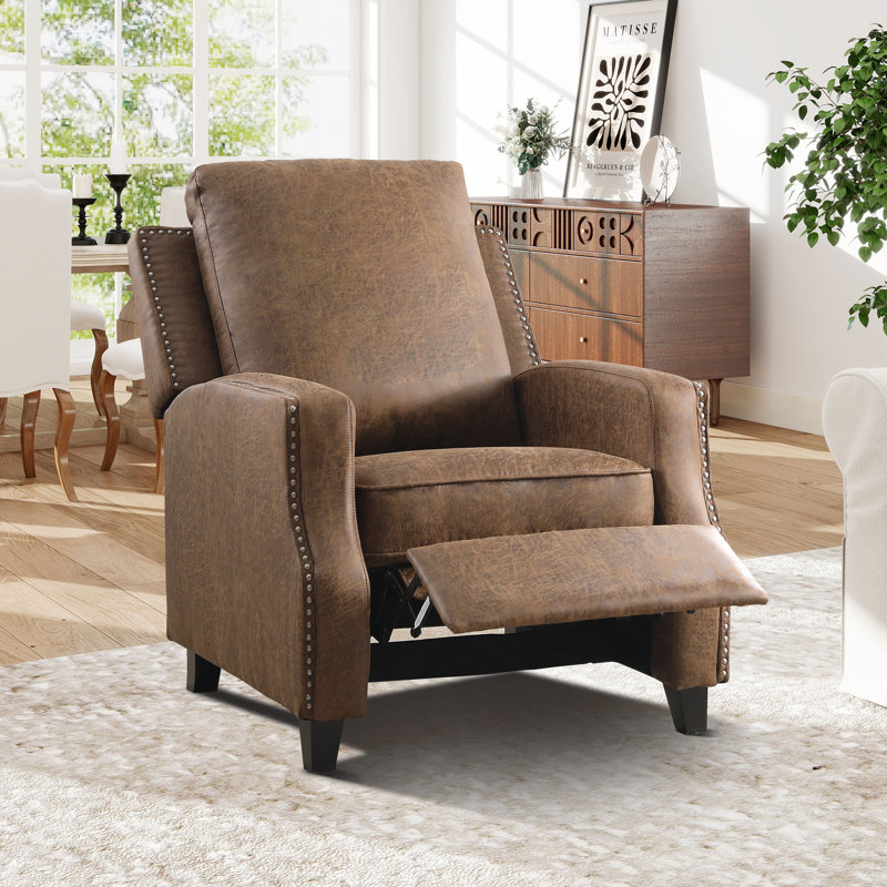 31.1'' Wide Classic and Overstuffed Soft Push Back Recliner with Nailhead Trims (Set Of 2), Brown