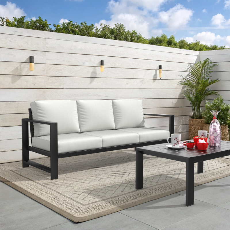 Dulcie 80'' Wide Outdoor Patio Sofa with Sunbrella® Cushions, Canvas White Sunbrella® Canvas