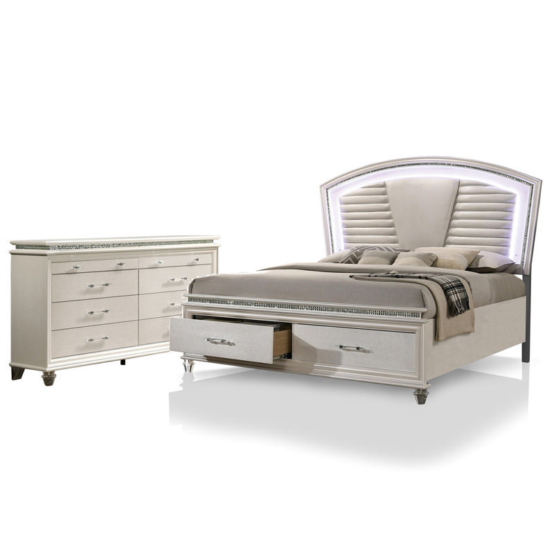 Lit en similicuir 2 pièces avec commode Belliveau, Queen