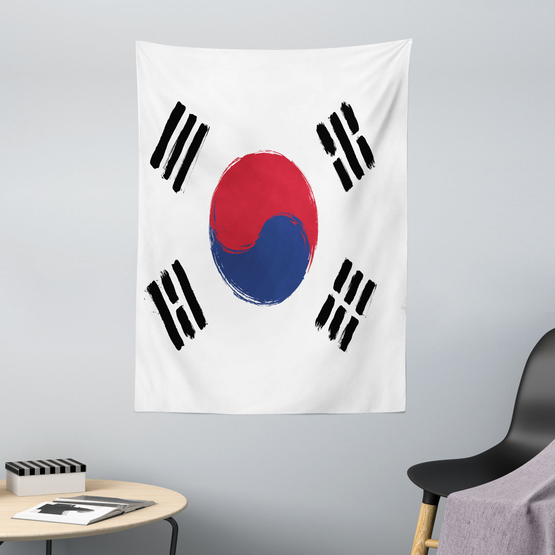 Wandteppich, Land Grunge Painting, Korean Flag, Weiß Dunkel Blau