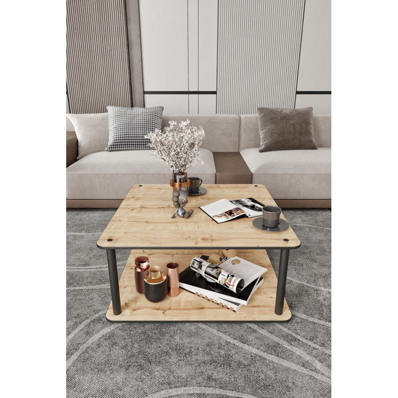 Modern Coffee Table, Oak Color, 27.6 x 15.0 x 27.6 inches | 100% MDF with Compressed Kraft Legs | Stylish Industrial Design, Perfect for Living Room & Lounge Areas, Durable & Elegant Addition to Your Home Decor