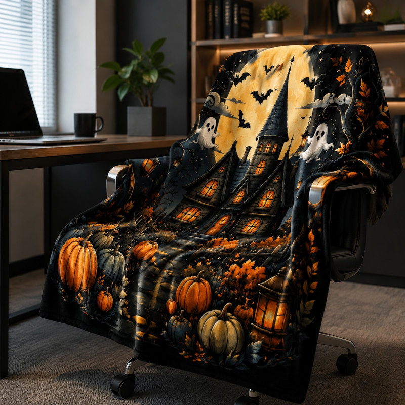 Jeté Spooky Halloween Haunted House, douillette douillette moelleuse pour canapé, canapé, chambre à coucher, salon