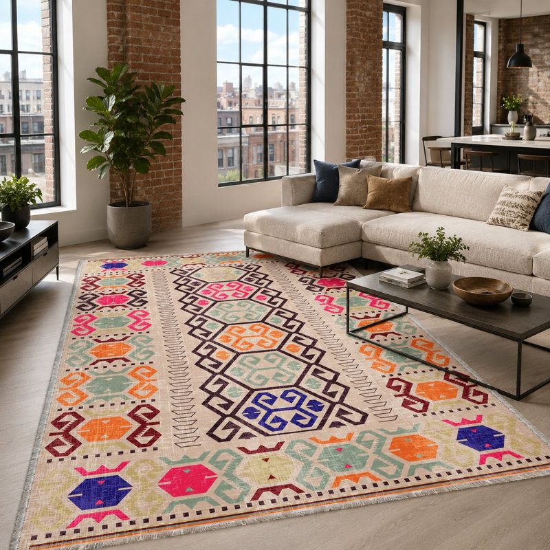 Geometric Cotton and Chenille Flatweave Area Rug, 60 x 100 cm