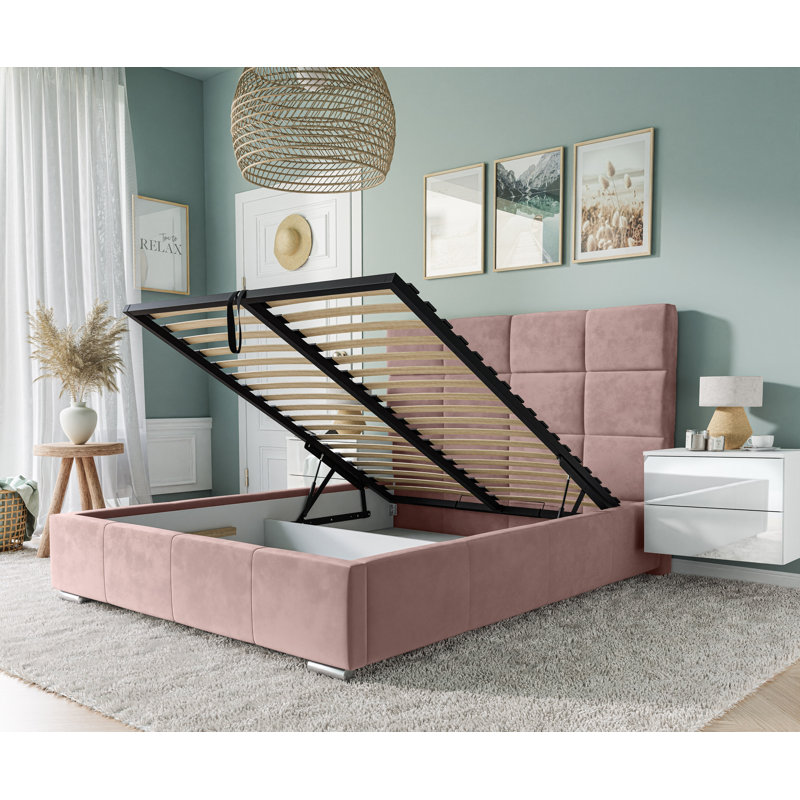 Bed Lemuel with Storage, 140cm x 200cm, Powder Pink