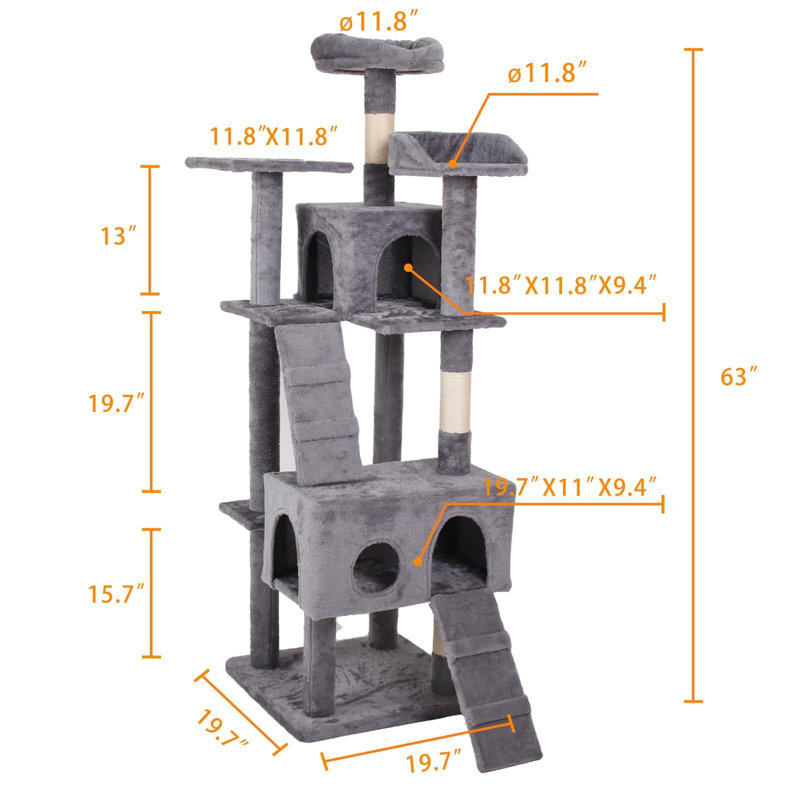 Arbre à chat Colne, Gris, H 63 po x l 19,7 po x P 19,5 po