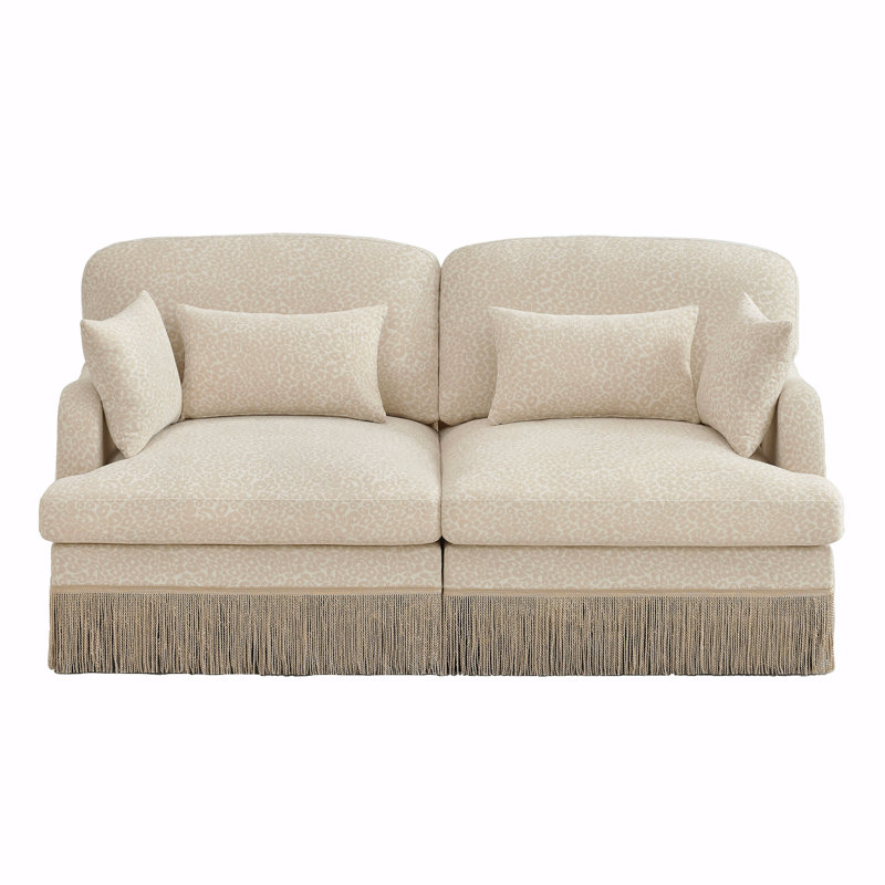 Comfy Chenille Leopard Printinging Loveseat Sofa,Delicate Tassel Edge,Modern Fashion Modular Sectional Couch,Ergonomic Back And Seat Design, Easy Assembly,Deep Seat Couch For Living Room,Beige Coffee
