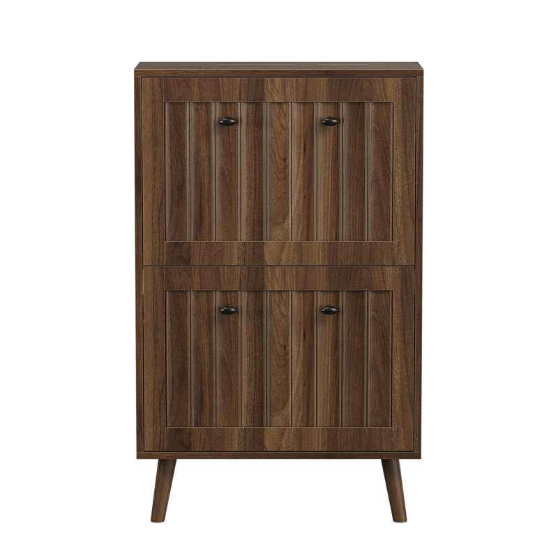 Medieval-Style Modern Shoe Cabinet, Upright Shoe Storage Unit With Vertical Grooved Finish, 23.6-Inch Walnut-Colored Shoe Cabinet, Suitable For Hallways, Passageways And Entrances.