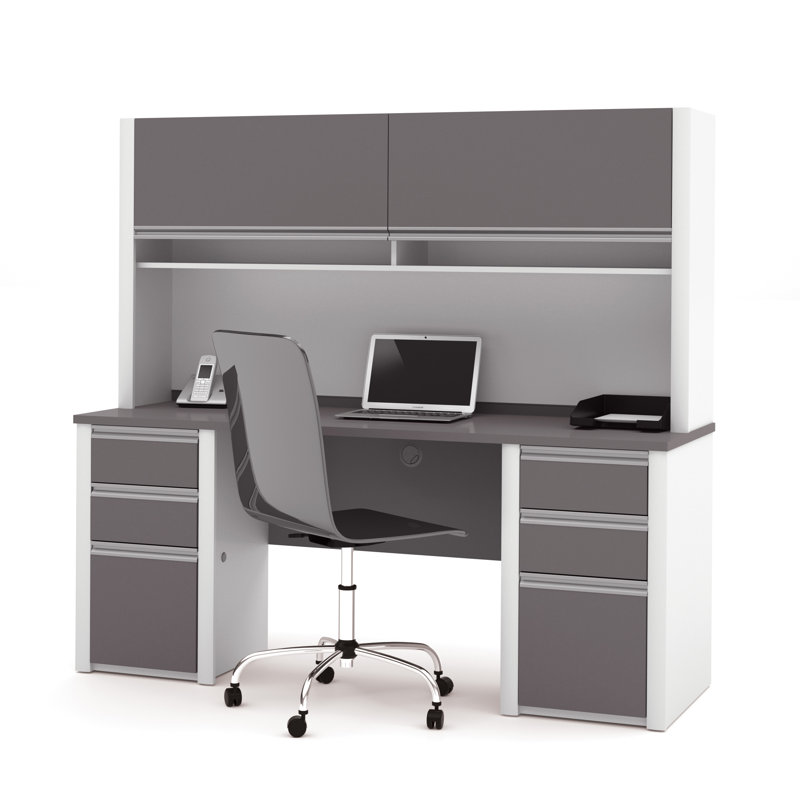 Aurea Computer Desk Office Set with Hutch, Slate & Sandstone, 1-Piece Set (Desk)