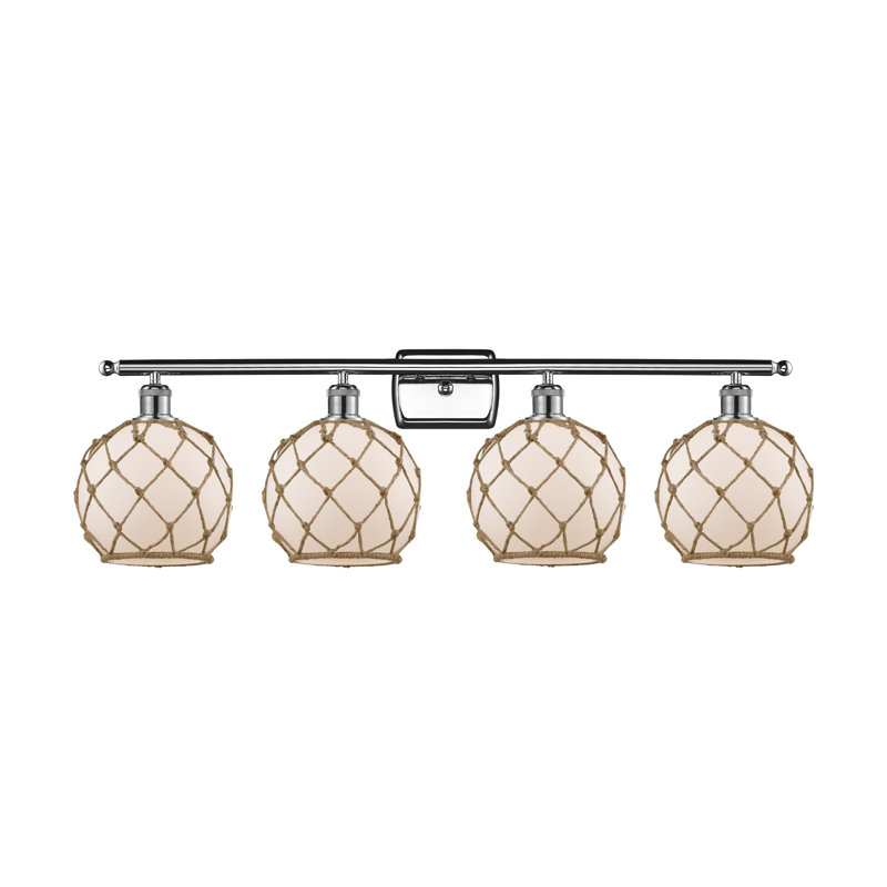 Éclairage de salle de bain à intensité variable 4 lumières Larochelle Farmhouse Rope, Blanc / Brun, Chrome poli