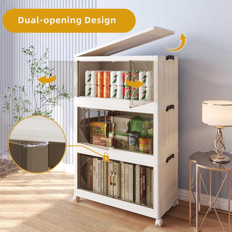 Boîte de rangement pliable à porte transparente de 29,6 pte de 292 pte - Organisateur de grande capacité à 3 niveaux, facile d'accès et peu encombrant