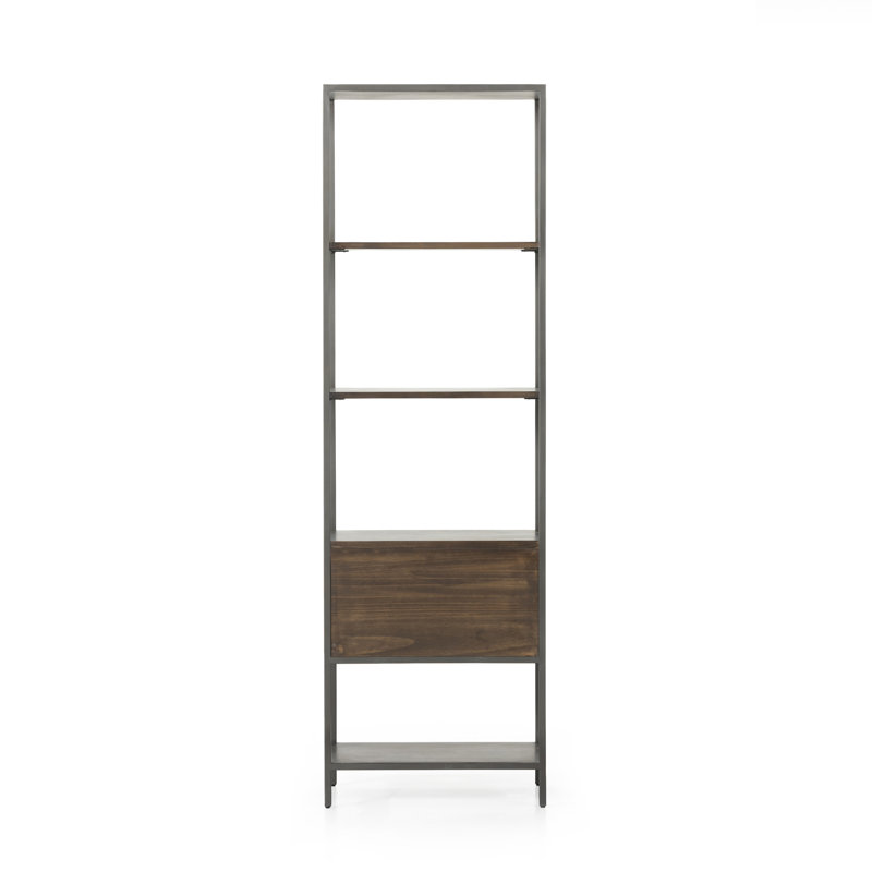 Trey Aasmin Bookshelf - Black Wash Poplar, Natural Iron
