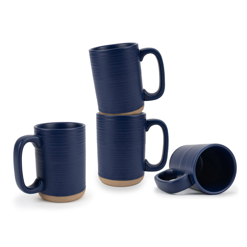 Ensemble de 4 tasses à fond brut côtelé bleu marine